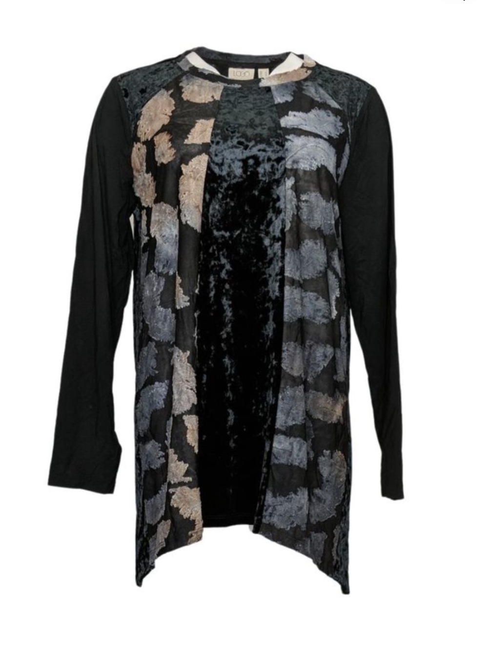 Logo Velvet Panel Black Long-Sleeve Women's Top